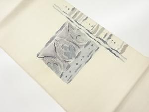 手織り紬色紙に抽象模様織出し袋帯